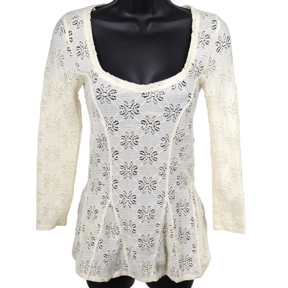 Free People Daisy Godet Lace Top Cream Bridalcore Peplum Boho Fairy Estimated M